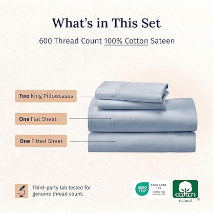 California Design Den Luxury King Size Sheet Set - 100% Cotton, 600 Thread Count Deep Pocket King Sheets, Hotel-Quality Bedding with Sateen Weave - Blue