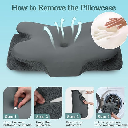 Cervical Neck Pillow for Sleeping,Memory Foam Pillows for Neck Pain Relief,Ergonomic Neck Support Contour Pillow for Side Back Stomach Sleepers,Orthopedic Breathable Pillowcase(Dark Grey)
