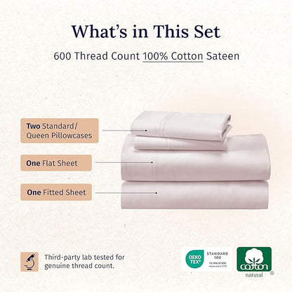 CALIFORNIA DESIGN DEN 5-Star Hotel 600 Thread Count 100% Cotton Sheets Set, Soft & Smooth Queen Sheet Set with Deep Pockets, Quality Beats Egyptian Cotton Claims (Blush Pink)