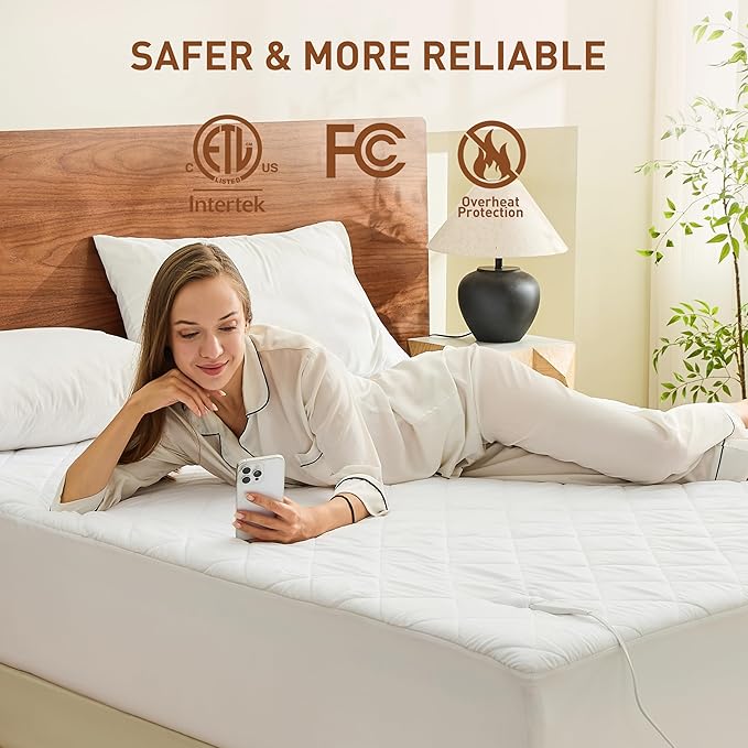Heated Mattress Pad King Size with Dual Zone Control, 12 Heat Settings, 1-12H Timer, Preheat & Memory Function, Machine Washable Electric Bed Warmer, ETL & FCC Certified