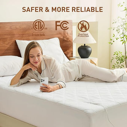 Heated Mattress Pad Mini Twin Size, 12 Heating Levels, 1-12 Hour Auto Shut Off, Preheat & Memory Function, Machine Washable Electric Mattress Pad Cover, ETL & FCC Certified