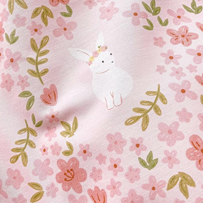 BuLuTu Flowers Rabbit Pattern Pink Duvet Cover Twin, Cute Bunny Duvet Cover for Girls Toddlers Kids 100% Cotton Bedding Set, Animal Twin Comforter Cover 2 Pillow Shams, Zipper Closure