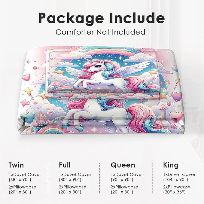 Unicorn Comforter Set Unicorn Decor Full Bed Duvet Cover Set for Girls Boys Women Adults Teens Dreamy Unicorns Bedding Comforters 3 Piece Bedding Set
