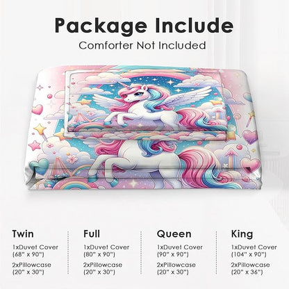 Unicorn Comforter Set Unicorn Decor Queen Bed Duvet Cover Set for Girls Boys Women Adults Teens Dreamy Unicorns Bedding Comforters 3 Piece Bedding Set