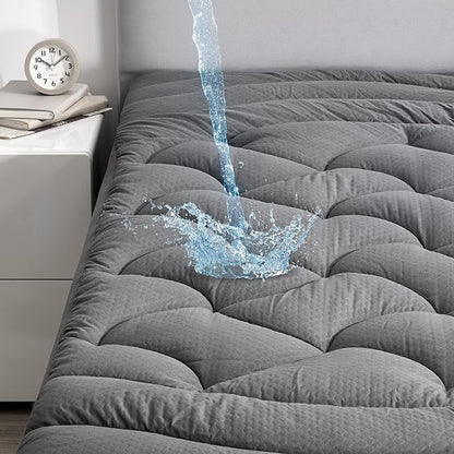 SLEEP ZONE Grey Waterproof Mattress Pad King Size, Premium Soft Embossed Mattress Topper, Quilted Fitted Mattress Protector Cover with Elastic Deep Pocket (Grey, King)
