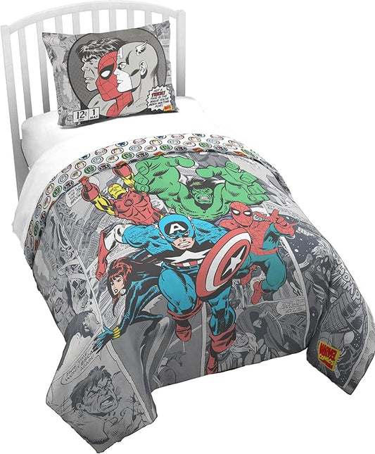 Jay Franco Kids Duvet Cover Set – 2 Piece Super Soft Bedding with Sham Pillowcase, Cover ONLY Comforter Not Included, Grey - Marvel Comics, Twin