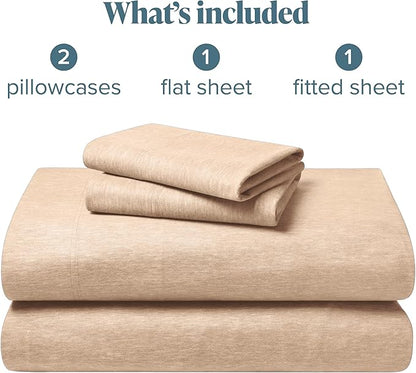Bare Home Flannel Sheet Set Prints, 100% Cotton, Velvety Soft Heavyweight - Double Brushed Flannel for Extra Softness & Comfort - Deep Pocket - Bed Sheets (Queen, Heathered Oatmeal)
