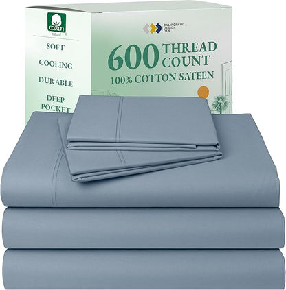 California Design Den Split King Sheet Set - 100% Cotton, 600 Thread Count, Breathable Luxury King Size Sheets for Adjustable Bed, Luxury Soft Hotel-Quality Sheets with Sateen Weave - Pastel Blue