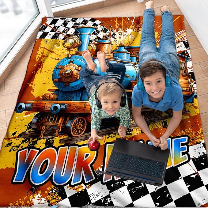 Boys Blanket Gifts Personalized Train Blankets for Kids Toddlers Boys - 30" x 40" Custom Name Cute Car Themed Soft Lightweight Flannel Throws for Couch, Sofa, Bed, Office, Travel