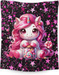 Unicorn Blanket for Kids Girls Blankets for Gift, Pink Cozy Lightweight 40 x 30 Inches Flannel Throws for Bed Travel Sofa Living Room Decor