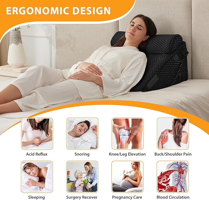 3PCS Wedge Pillow Set for After Surgery, Adjustable 9&12 Inch Bed Wedge Pillow for Sleeping, Incline Pillow Wedge for Headboard, Post Surgery, Acid Reflux, Neck&Back Support, Air-Layer Black