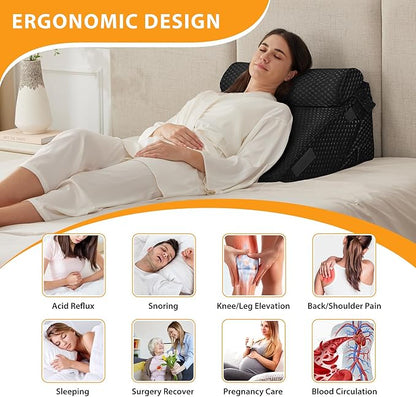 3PCS Wedge Pillow Set for After Surgery, Adjustable 9&12 Inch Bed Wedge Pillow for Sleeping, Incline Pillow Wedge for Headboard, Post Surgery, Acid Reflux, Neck&Back Support, Air-Layer Black