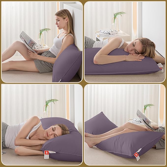 Goose Down Body Pillows for Adults, Large Body Pillow for Side Sleeper, Hugging Feather Body Pillow Insert, Cooling Full Length Long Pillow for Bed with 100% Organic Cotton Shell, Blackcurrant 20"x60"