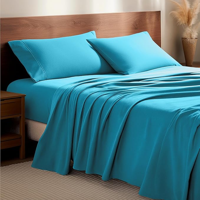 Bare Home Flannel Sheet Set 100% Cotton Twin Extra Long, Velvety Soft Heavyweight - Double Brushed Flannel - Deep Pocket (Twin XL, Aqua)
