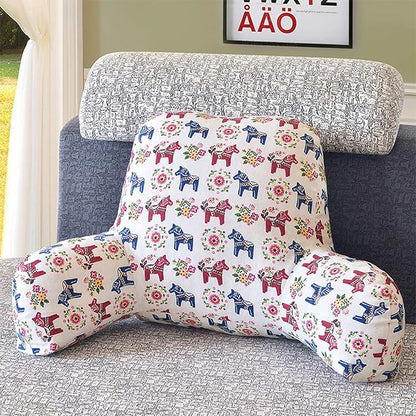 Bohemian Printed Reading Pillow with Support Arms Soft Bed Rest Pillows Back Support Cushion for Kids Reading Watching TV Sitting Up in Bed (23"×16"×10",Horse)