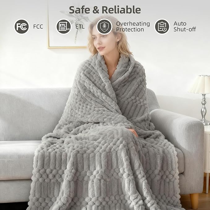 Heated Blanket,Electric Flannel Blanket,Heating Blanket with ETL & FCC & 12 Heating Levels & Auto Shut Off，Machine Washable -Single(50"x60")