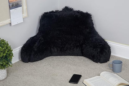 Klear Vu Shaggy Reading Pillow Back Rest Body Pillow for Adults and Kids, Lumbar and Arm Support on Bed, Chair, Couch, Sofa and Floor, 30" x 21", One Size, Black