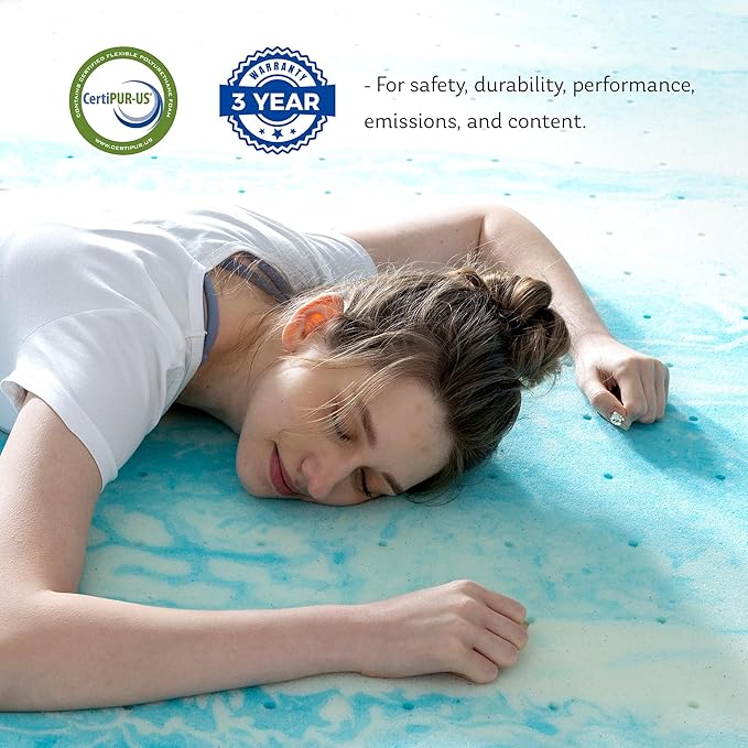 MLILY 2 Inch King Memory Foam Mattress Topper with Gel Infusion, Cooling Pad in a Box, CertiPUR-US Certified, 76”x80”, Blue