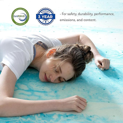 MLILY Twin Mattress Topper 3 Inch Memory Foam Bed with Gel Infusion, Cooling Pad in a Box, CertiPUR-US Certified, 38”x75”, Blue