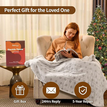 Bearhug Electric Throw Blanket 50" x 60", Reversible Velvet & Sherpa Heated Throw, 6 Heating Levels & 4H Auto Off, Over-Heat Protect, ETL Certification, Machine Washable
