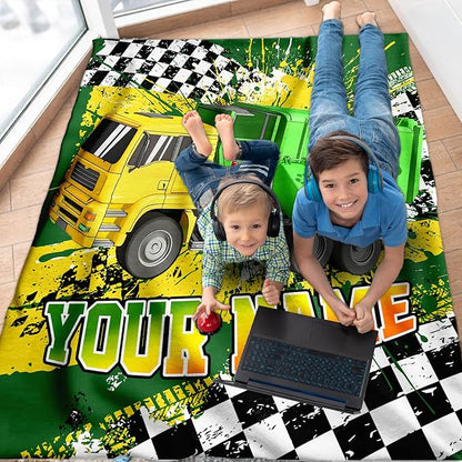 Personalized Blanket for Boys, Garbage Truck Throw Blanket Gifts for Kids Teens, 50"x60" Cool Custom Flannel Blankets Gift for Son Cars Lovers Lightweight Throws for Couch Sofa Bed Decor
