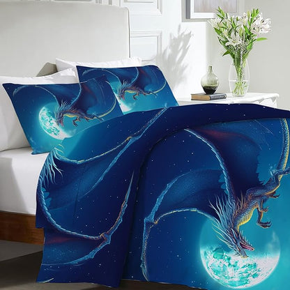 Dragon Bedding Set 3 Pieces Twin Size Dragon Duvet Cover Comforter Cover Sets for Boys Girls Teens Women