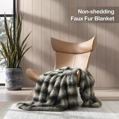 HORIMOTE HOME Luxury Faux Fur Throw Blanket, Non-Shedding 50"x60" Fur Blanket Throw, Ultra Soft Blankets for Bed, Couch and Sofa, Premium Soft, Thick Fluffy Throws, Grey Black Stripes