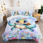 Turtle Bedding Set 3pcs Twin Ocean Life Shell Comforter Set Kid Fish Crab Bedding Set for Boy Girl Watercolor Tortoise Seaweed Theme Pattern Quilt Bed Set with 1 Comforter and 2 Pillowcases
