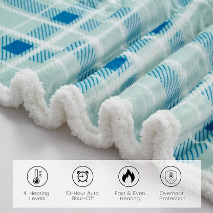 Electric Heated Blanket Full Size 72"x84" Microplush & Sherpa Fabric, Machine Washable 4 Heat Settings & 10 Hours Auto Off - Mint Green