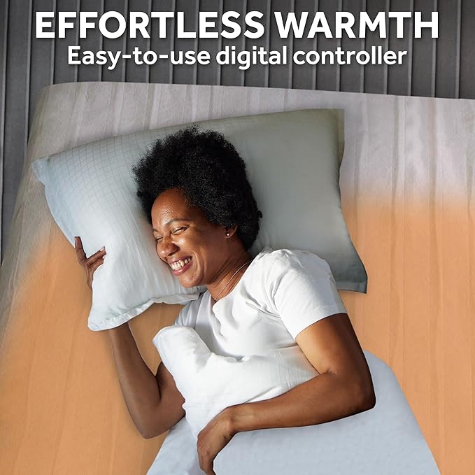 Sunbeam Electric Heated Mattress Pad Soft Cozy Fabric Fast Heating 12 Heat Settings 12-Hour Auto Shut-Off Deep Pocket Skirt Machine Washable Twin 75" x 39"