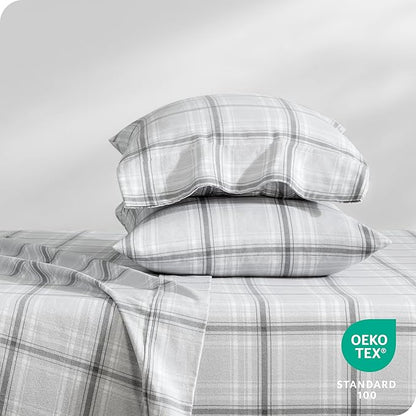 Bare Home Flannel Sheet Set Prints, 100% Cotton, Velvety Soft Heavyweight - Double Brushed Flannel for Extra Softness & Comfort - Deep Pocket - Bed Sheets (King, Tartan Plaid)
