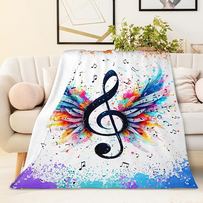 Music Blanket for Kids Teens Adults, 40x50 Inches Music Note Throw Blanket Gifts for Music Lovers Boys Girls, Soft Fuzzy Flannel Blanket Music Decor for Bed Couch Sofa Home