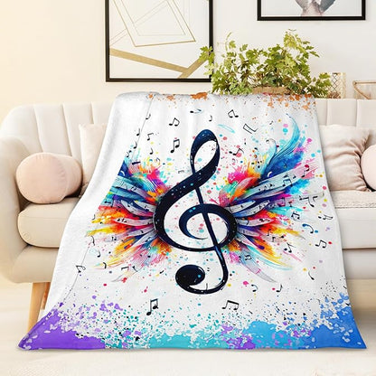 Music Blanket for Kids Teens Adults, 50x60 Inches Music Note Throw Blanket Gifts for Music Lovers Boys Girls, Soft Fuzzy Flannel Blanket Music Decor for Bed Couch Sofa Home