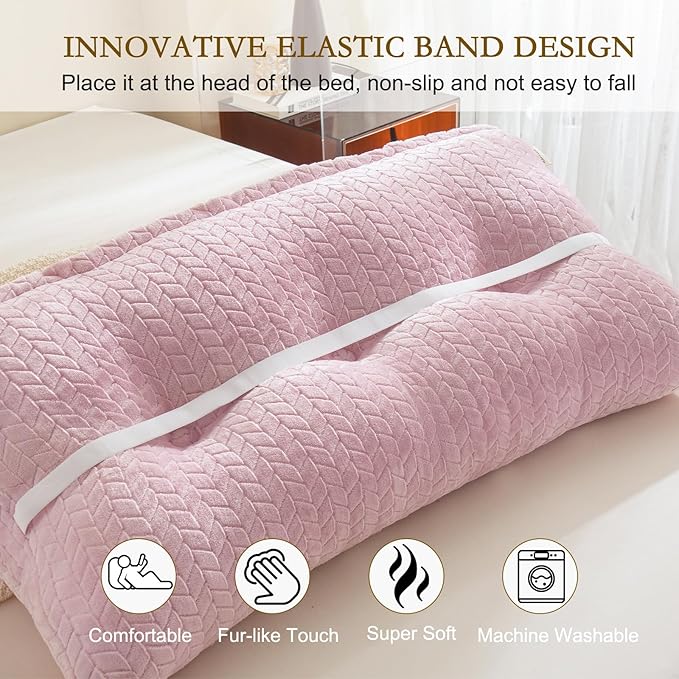 YOUR MOON Wedge Headboard Pillow Twin with 1 Pack Neck Roll Pillow, Triangular Wedge Backrest Pillows Headboard for Bed,Daybed,and Lounging, Large Bed Bolster Pillows,Pink