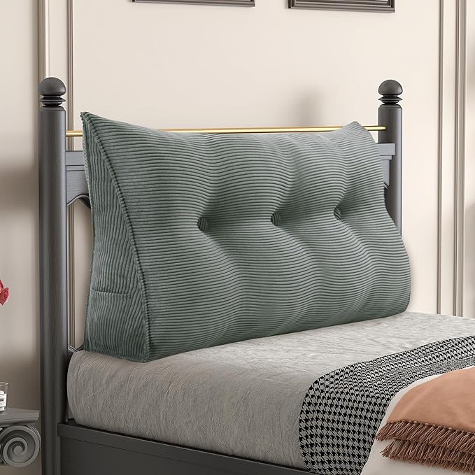 Daneey Headboard Pillow Twin, Triangular Wedge Headboard Pillow with Soft Corduroy Fabric, Wedge Bed Backrest Pillow for Sitting Up, Reading or Working, Long Bolster Pillow with Removable Cover, Gray