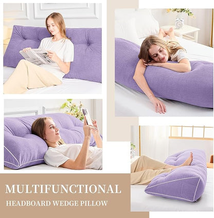 Sasttie Headboard Pillow Twin/Twin XL, Wedge Pillow Headboard for Dorm, Triangular Daybed Backrest Cushion for Sitting or Reading in Bed, with Removable Washable Cover, Purple