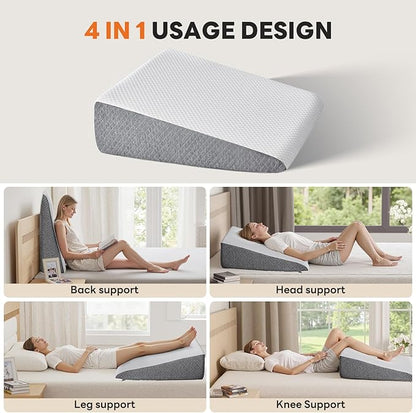 Sweetcrispy Wedge Pillow, Body Pillow for Sleep Apnea, Neck Pain Relief, Post Surgery, Sleeping Comfort, Acid Reflux, Heartburn, Back Pain Relief and Snoring, 7.5Inch White& Grey