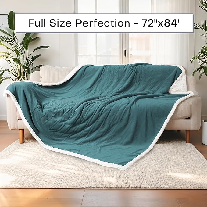 Electric Heated Blanket Full Size 72"x84" - Dual-Sided with Microplush & Sherpa Fabric, 4 Heat Settings & 10 Hours Auto Off, Machine Washable - Teal