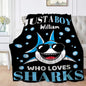 Custom Just A Boy Who Loves Sharks Blankets Gifts for Kids Adult On Bed Sofa,Personalized Premium Flannel Blankets for Birthday Christmas Thanksgiving All Season Use 50''x 60'' -M