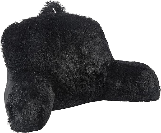 Klear Vu Shaggy Reading Pillow Back Rest Body Pillow for Adults and Kids, Lumbar and Arm Support on Bed, Chair, Couch, Sofa and Floor, 30" x 21", One Size, Midnight Black