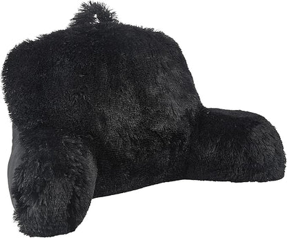 Klear Vu Shaggy Reading Pillow Back Rest Body Pillow for Adults and Kids, Lumbar and Arm Support on Bed, Chair, Couch, Sofa and Floor, 30" x 21", One Size, Midnight Black