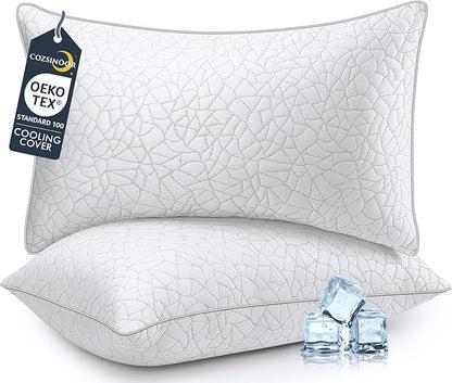 COZSINOOR Standard Size Cooling Bed Pillows - Breathable Premium Down Alternative Pillows Set of 2 for Side, Back, and Stomach Sleepers Hotel Quality Fluffy Soft Microfiber Fill Skin-Friendly