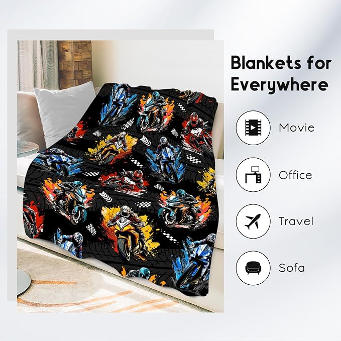 Kids Blanket for Boys Motorcycle Gifts for Toddlers - Cozy Plush Flannel Dirt Bike Throws Decor (40"x50")