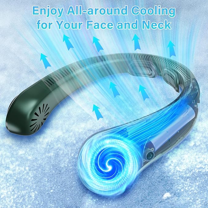 UZOPI Portable Neck Fan, Hands-Free, 5 Speeds, Gifts for Men Women, Lightweight, Quiet, Long Lasting, Bladeless, Battery Operated, Rechargeable, with Neck Support, Personal Fan for Hot Flashes, Travel