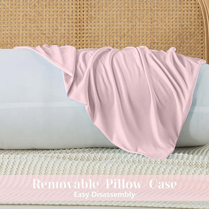 WhatsBedding Memory Foam Body Pillow with Zippered Cooling Cover, Full Body Pillow for Adults, Long Pillow for Sleeping, Fluffy Supportive, Ice Pink