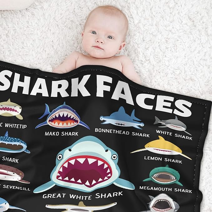 Shark Blanket Gifts for Kids Newborn Shark Lovers Shark Faces Blanket Super Soft Warm Fleece Flannel for Travel Beach Sofa Shark Room Decor Christmas Birthday Easter 40"X30"-XS