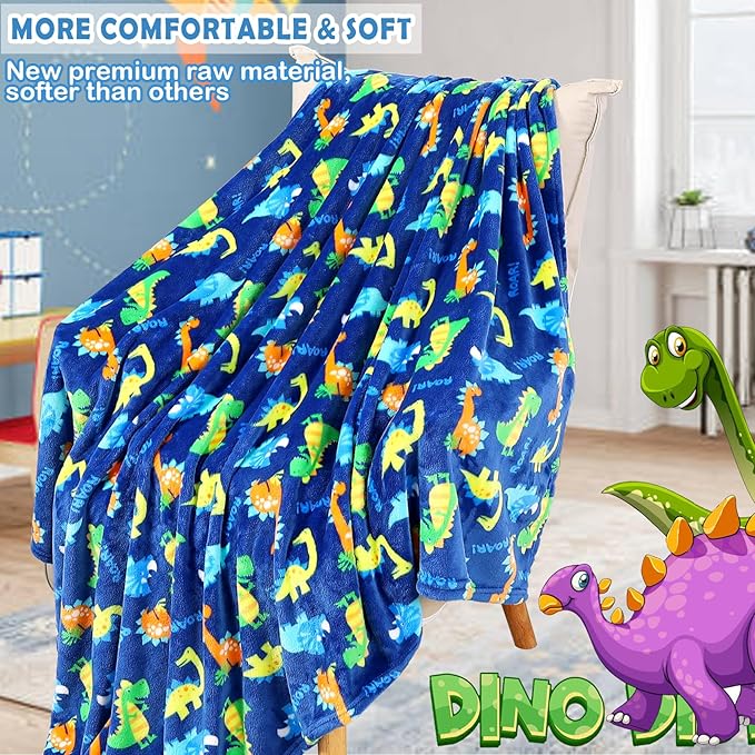Warm Soft Toddler Fleece Blankets for Boys with Dinosaur Pattern Print - Cozy Fuzzy Plush Flannel Kids Throw Blanket for Daycare & School - 50x60 inches