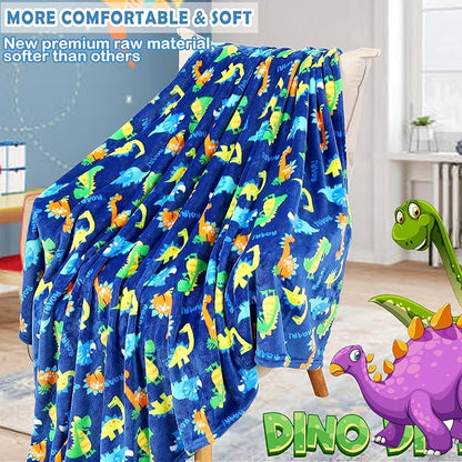 Warm Soft Toddler Fleece Blankets for Boys with Dinosaur Pattern Print - Cozy Fuzzy Plush Flannel Kids Throw Blanket for Daycare & School - 50x60 inches