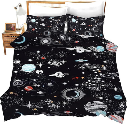 Space Bedding Set 3 Pieces Queen Size Galaxy Duvet Cover Comforter Cover Sets with 2 Pillowcases for Boys Girls Teens Men Women