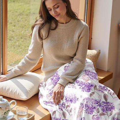 Floral Throw Blanket Birthday Gift for Women Mom Girls Violet Flowers Blanket Summer Wildflower Flannel Blanket Watercolor Printed Throw for Couch Sofa Bed Chair 60"x80"